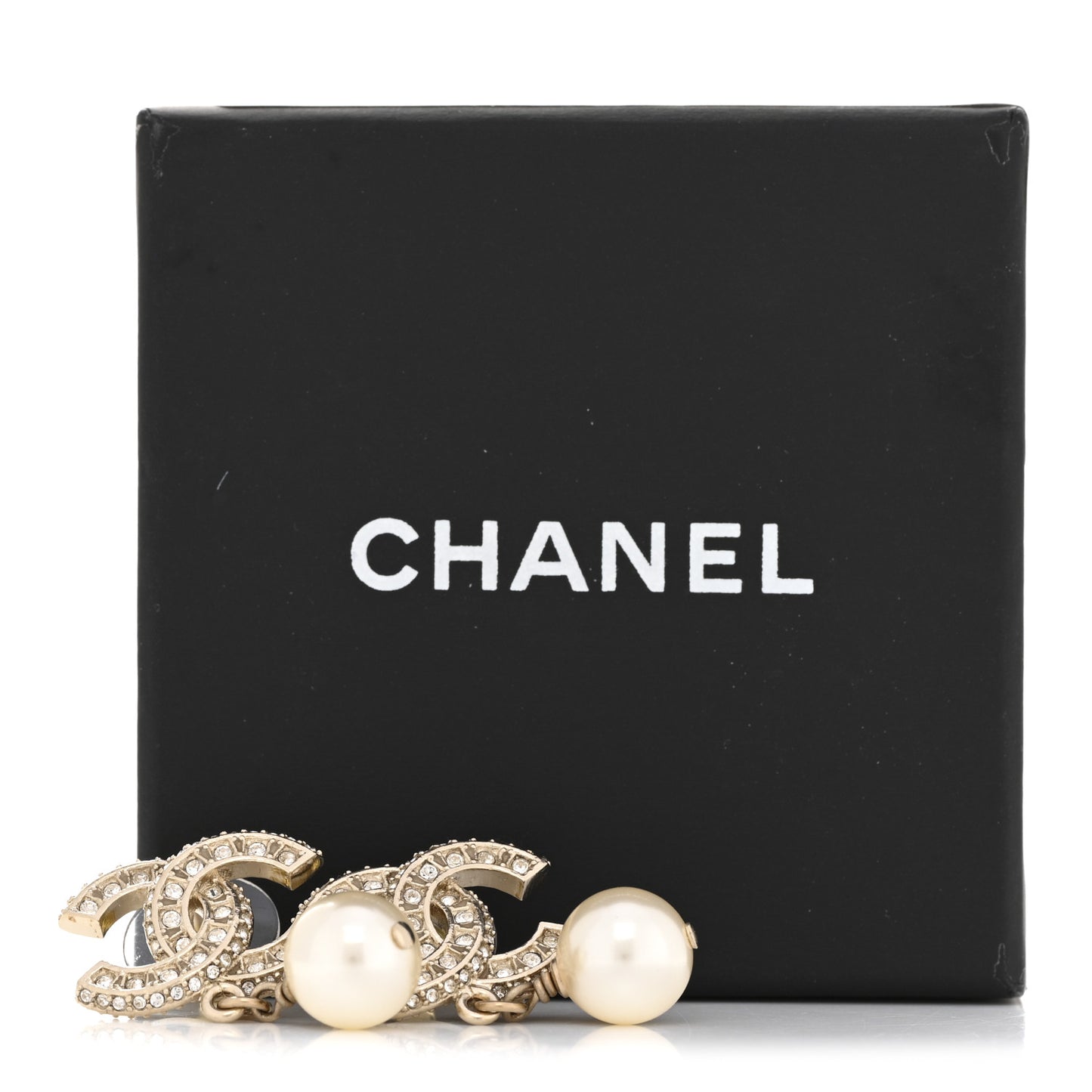 Crystal Timeless CC Pearl Drop Earrings Light Gold