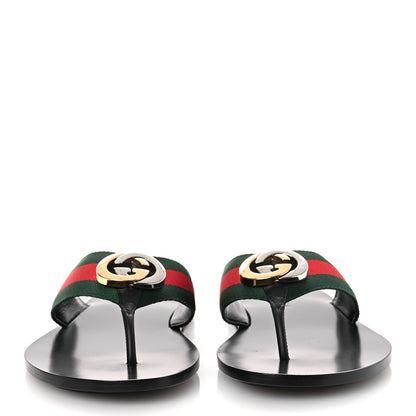 Gucci Nylon Calfskin Web Mens GG Thong Sandals 8.5 Green Red Black 3 of 11