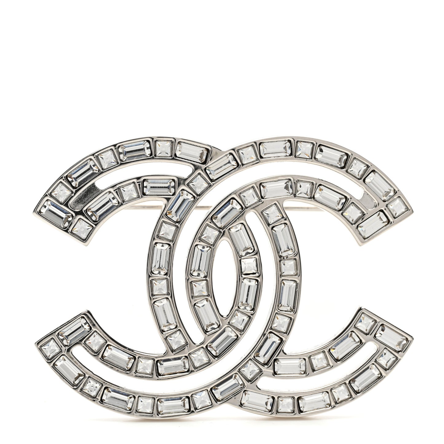 Baguette Crystal CC Brooch Silver