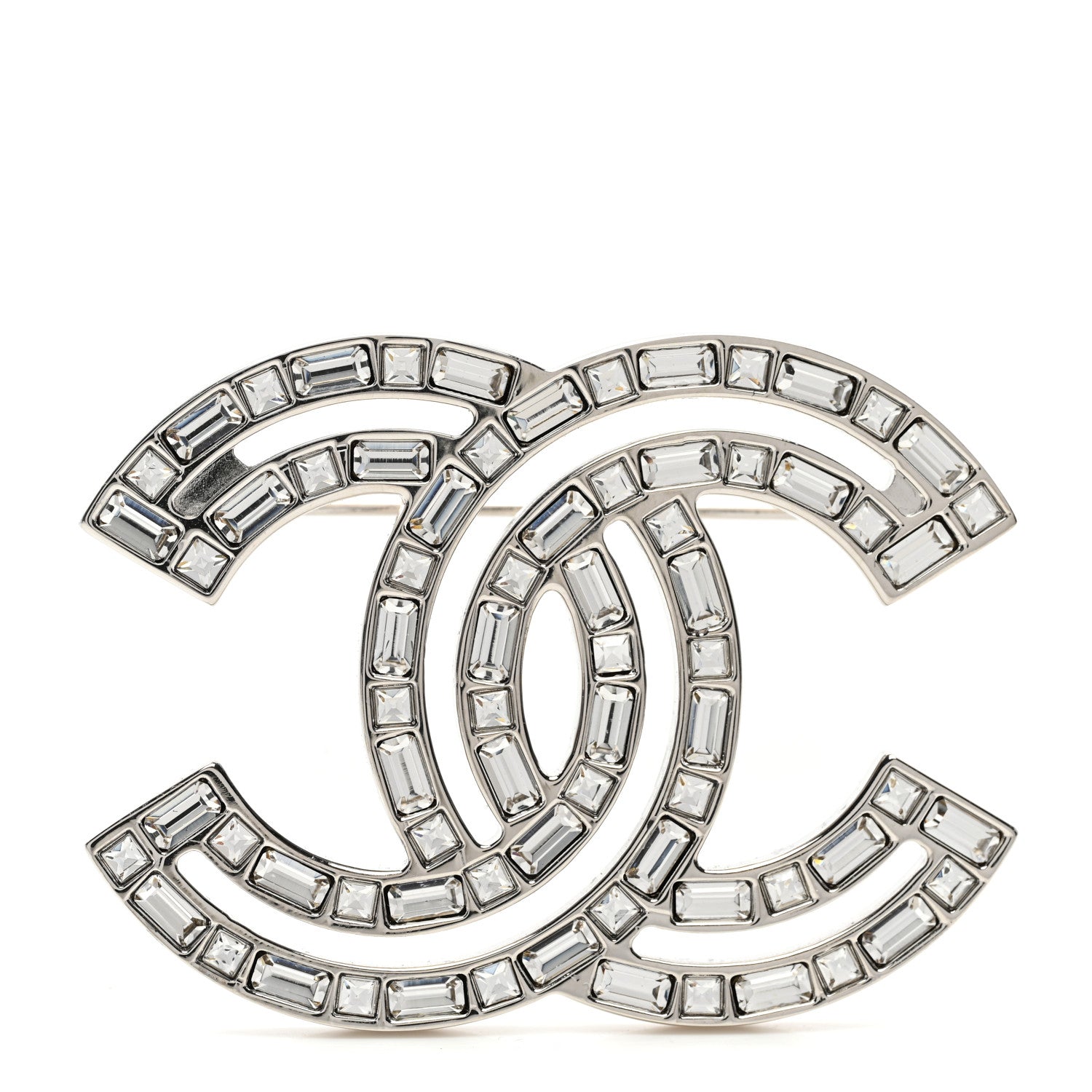 Chanel Baguette Crystal CC Brooch Silver 1 of 5