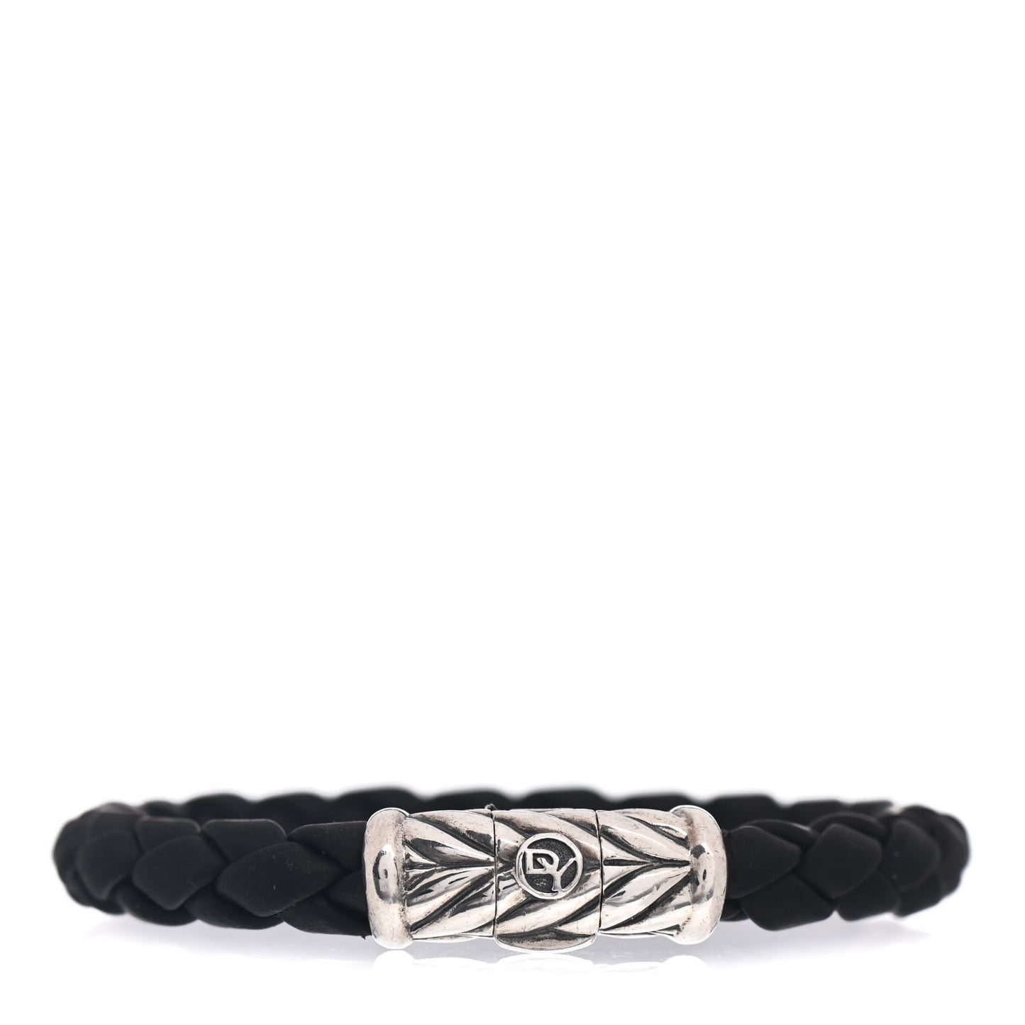 Sterling Silver Rubber 8mm Chevron Weave Bracelet Black