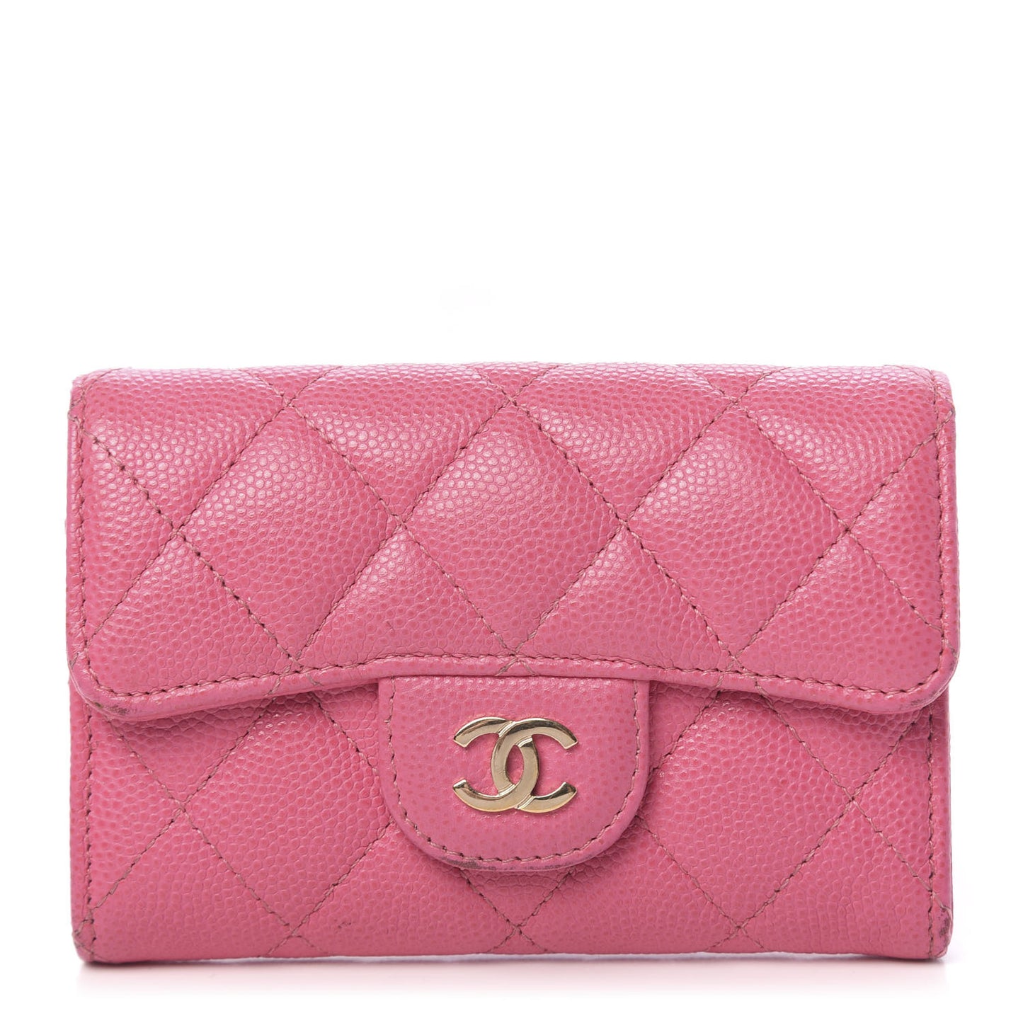 Caviar Quilted Card Flap Holder Pink
