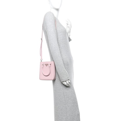 Prada Spazzolato Triangle Small Double Handle Crossbody Tote Alabastro 2 of 9