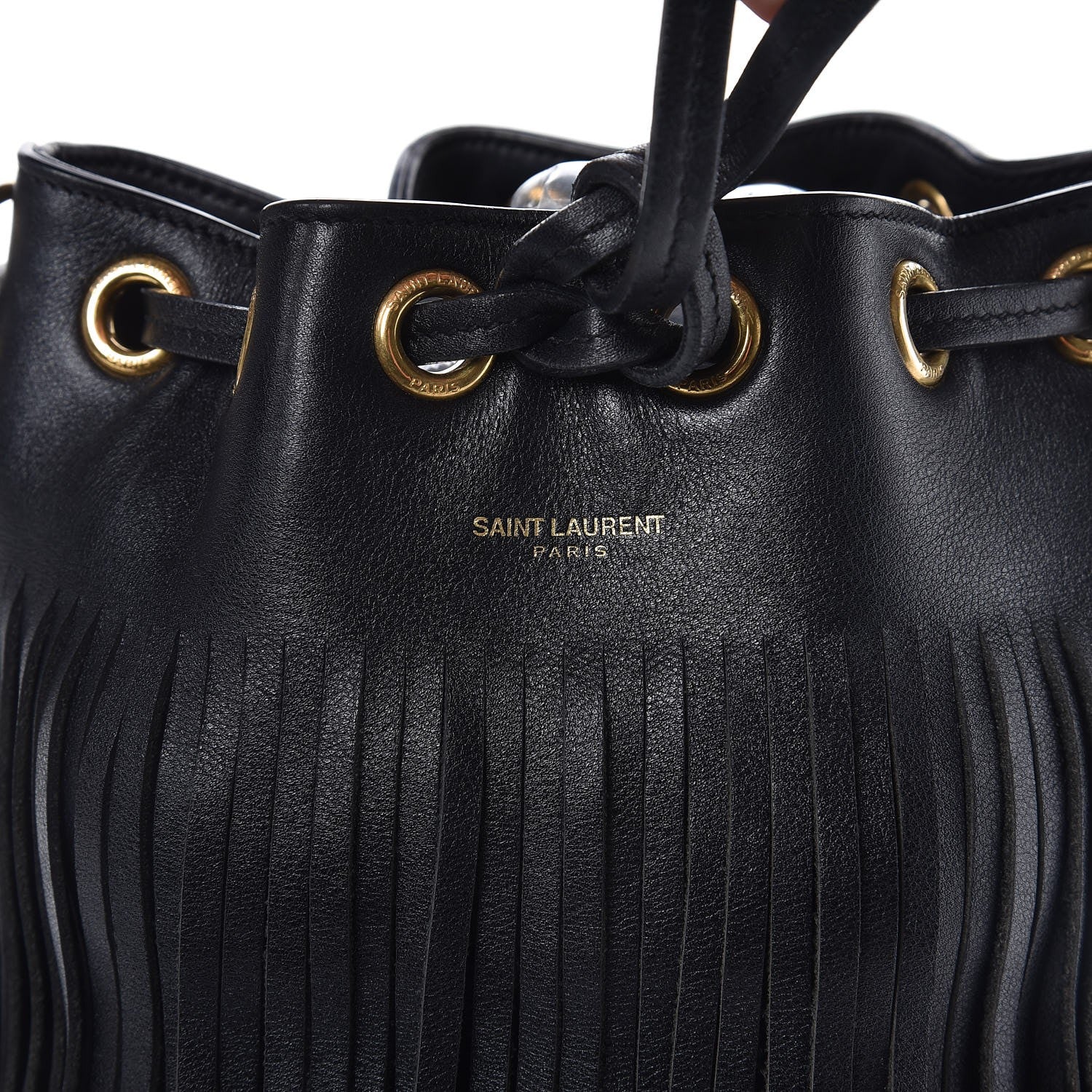 Saint Laurent Calfskin Small Emmanuelle Fringe Bucket Bag Black 11 of 19