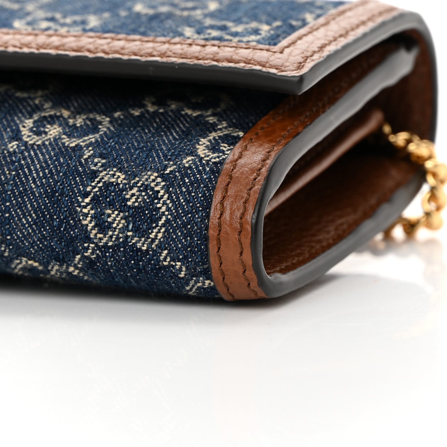 New Denim GG Monogram Jackie 1961 Chain Wallet Blue Tea Cuir