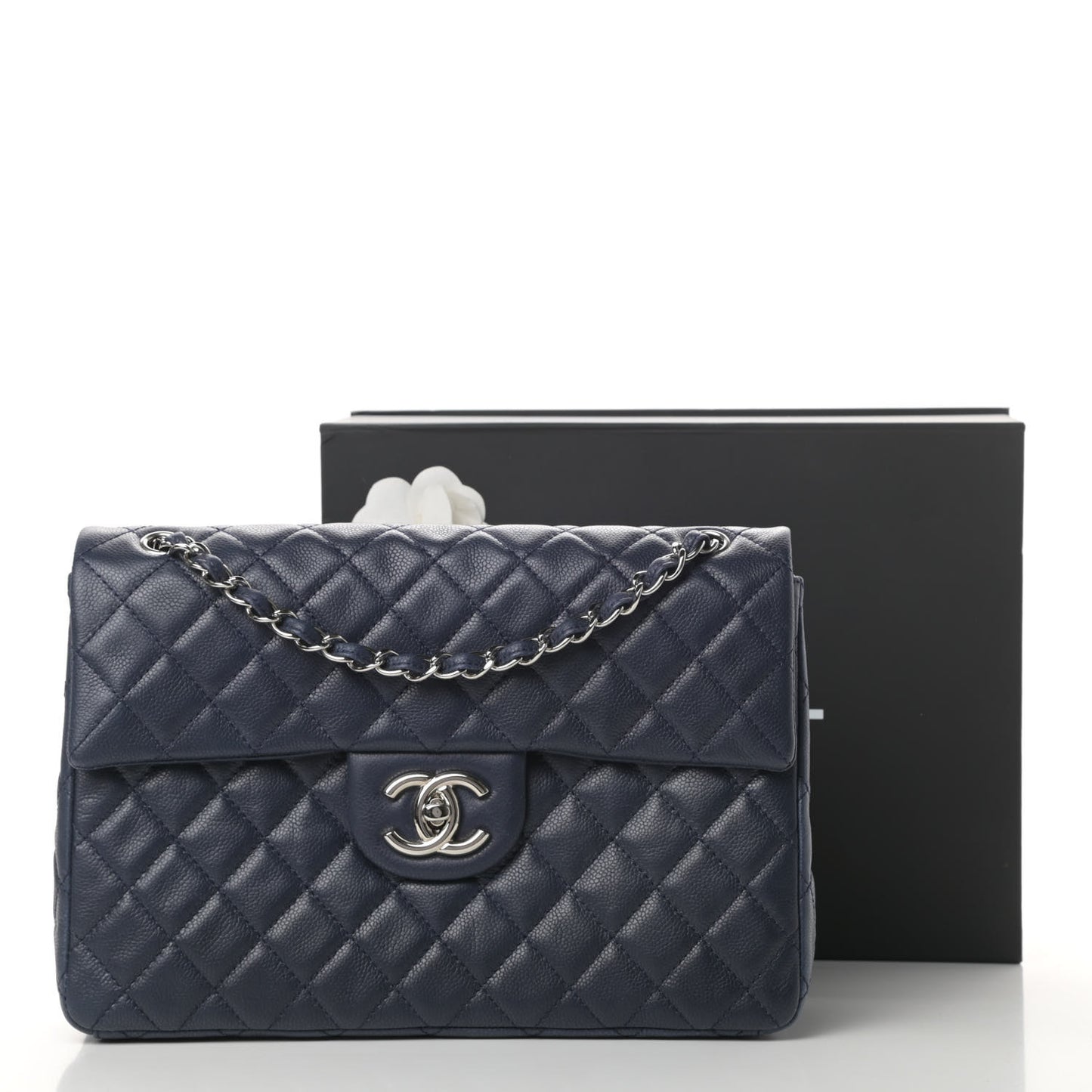 Washed Caviar Quilted Maxi Single Flap Dark Navy Blue