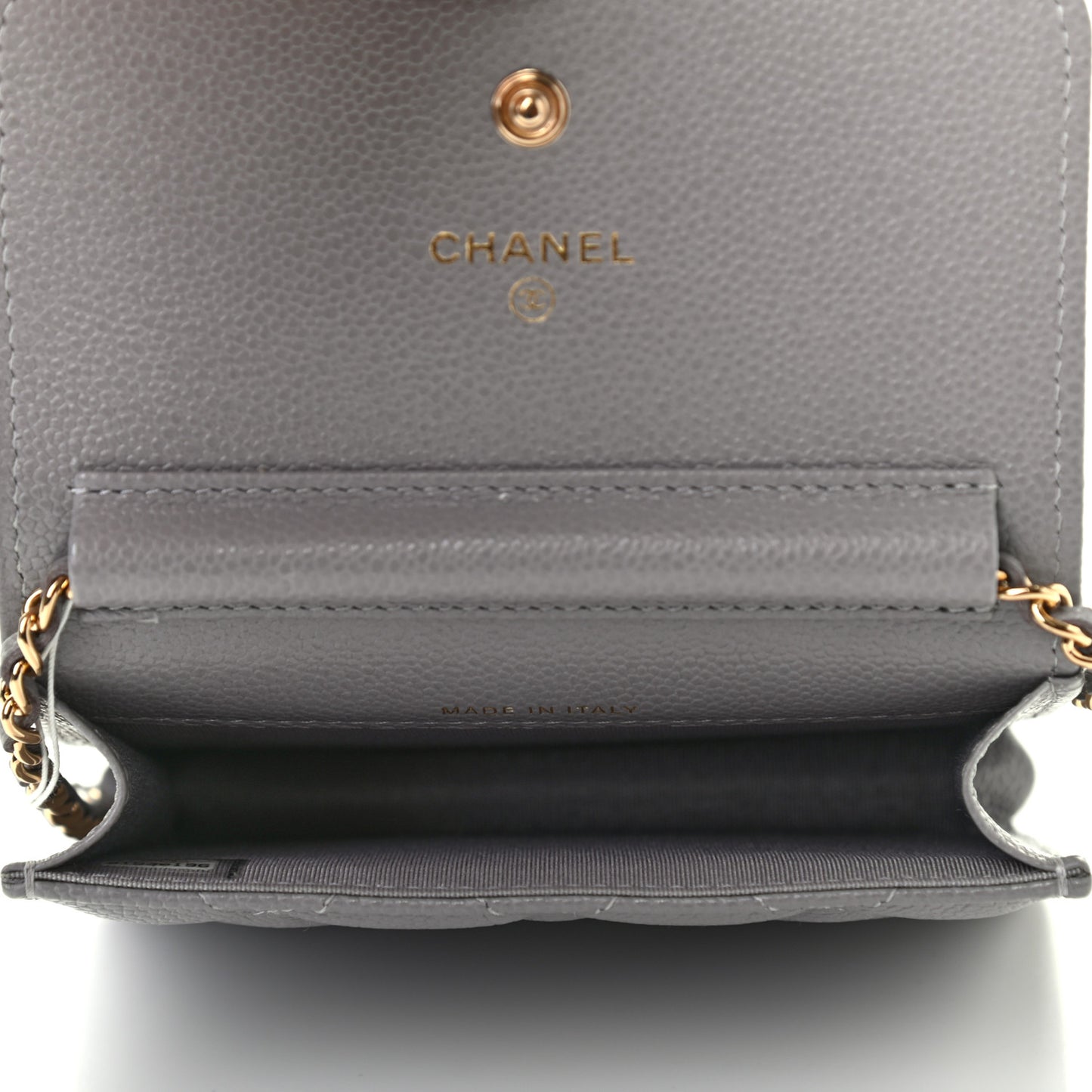 Caviar Quilted Miss Coco Clutch With Chain Grey