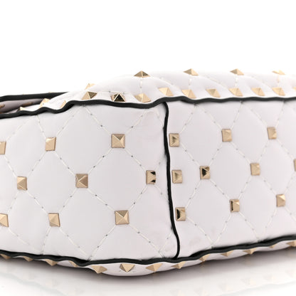 Valentino Garavani Lambskin VLTN Print Medium Rockstud Spike Shoulder Bag Optic White Black 8 of 9