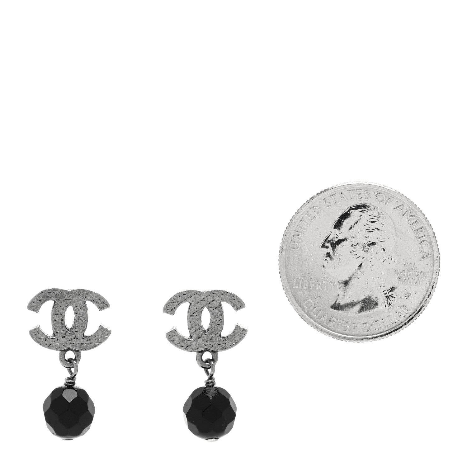 Chanel Beaded CC Drop Earrings Ruthenium Black 2 of 3