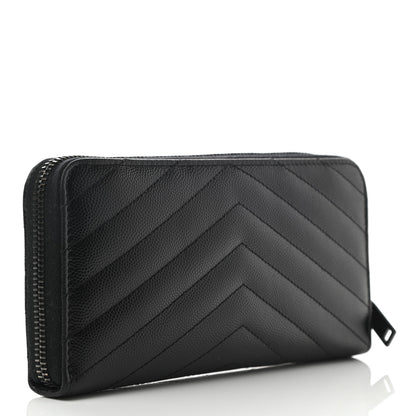 Saint Laurent Grain De Poudre Matelasse Chevron Monogram Zip Around Wallet Black 3 of 8