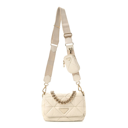 Prada Nappa Re-Nylon Triangle Quilted Patchwork System Flap Shoulder Bag White 1 of 14