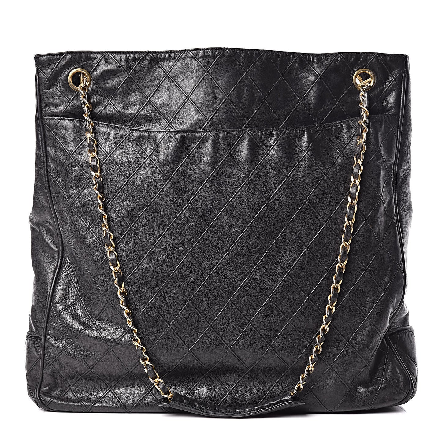 Lambskin Stitched Shopper Tote Black