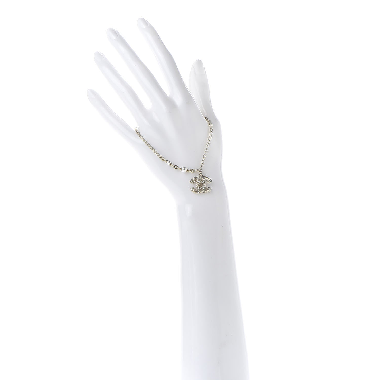 Chanel Pearl Crystal CC Bracelet Light Gold 2 of 5