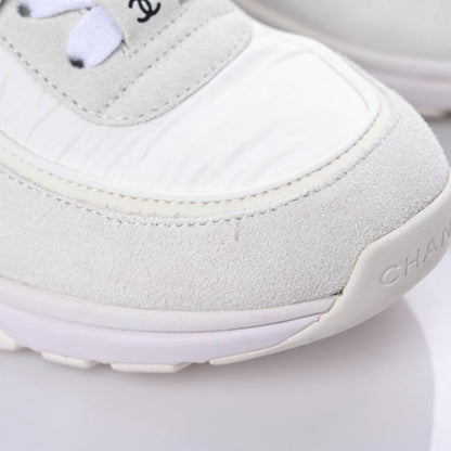 Chanel Suede Calfskin Fabric CC Sneakers 36 White 12 of 15