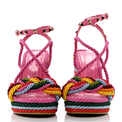 Valentino Garavani Calfskin Rockstud Ankle Strap Torchon Espadrille 25/115mm Wedge Sandals 37 Feminine Pink Multicolor 2 of 11