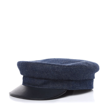 Hermes Denim Cotton Lambskin Womens Vauban Cap 59 Bleu Indigo Marine 1 of 8