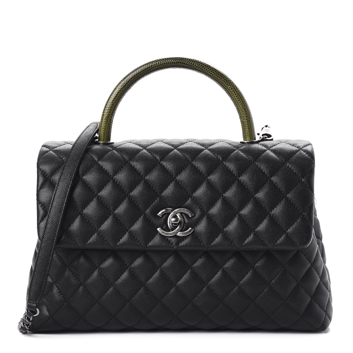 Caviar Lizard Quilted Medium Coco Handle Flap Black