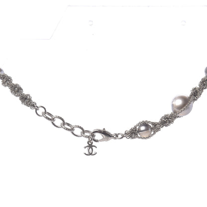Chanel Pearl Bead CC Long Necklace Silver Grey 4 of 7