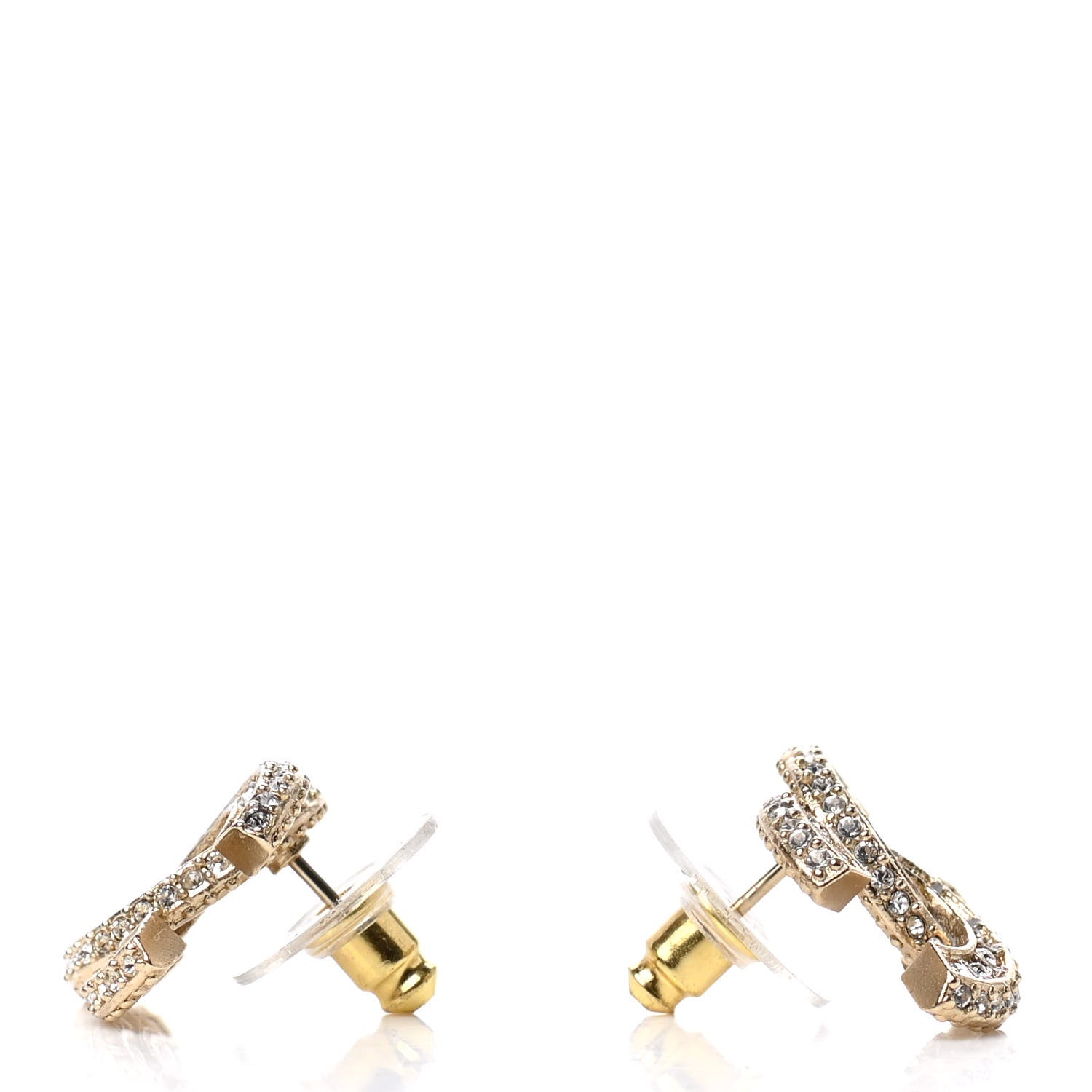 Chanel Crystal Timeless CC Earrings Light Gold 3 of 4