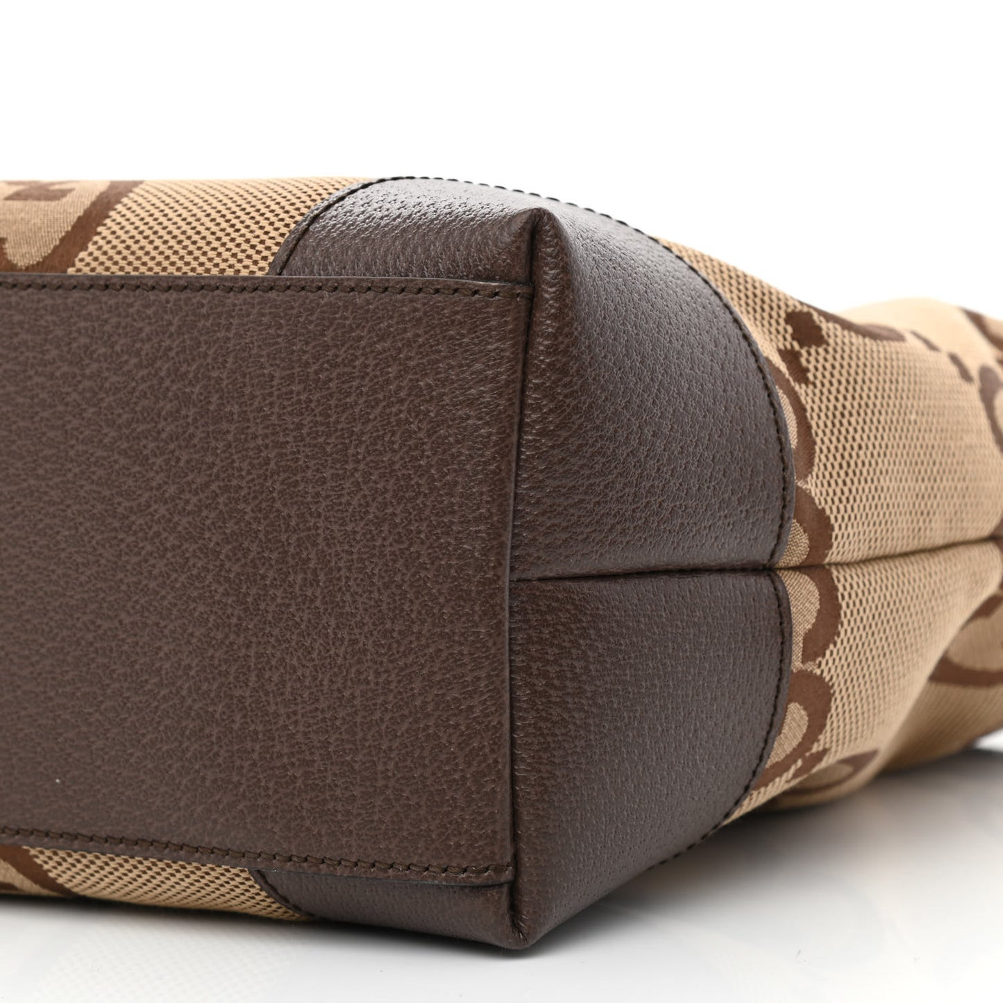 Monogram Jumbo GG Textured Dollar Calfskin Web Medium Ophidia Shopping Tote Camel Ebony