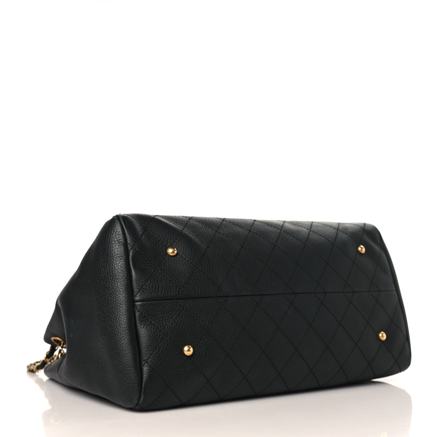 Grained Calfskin Stitched Large Supple Rock Shopping Tote Black