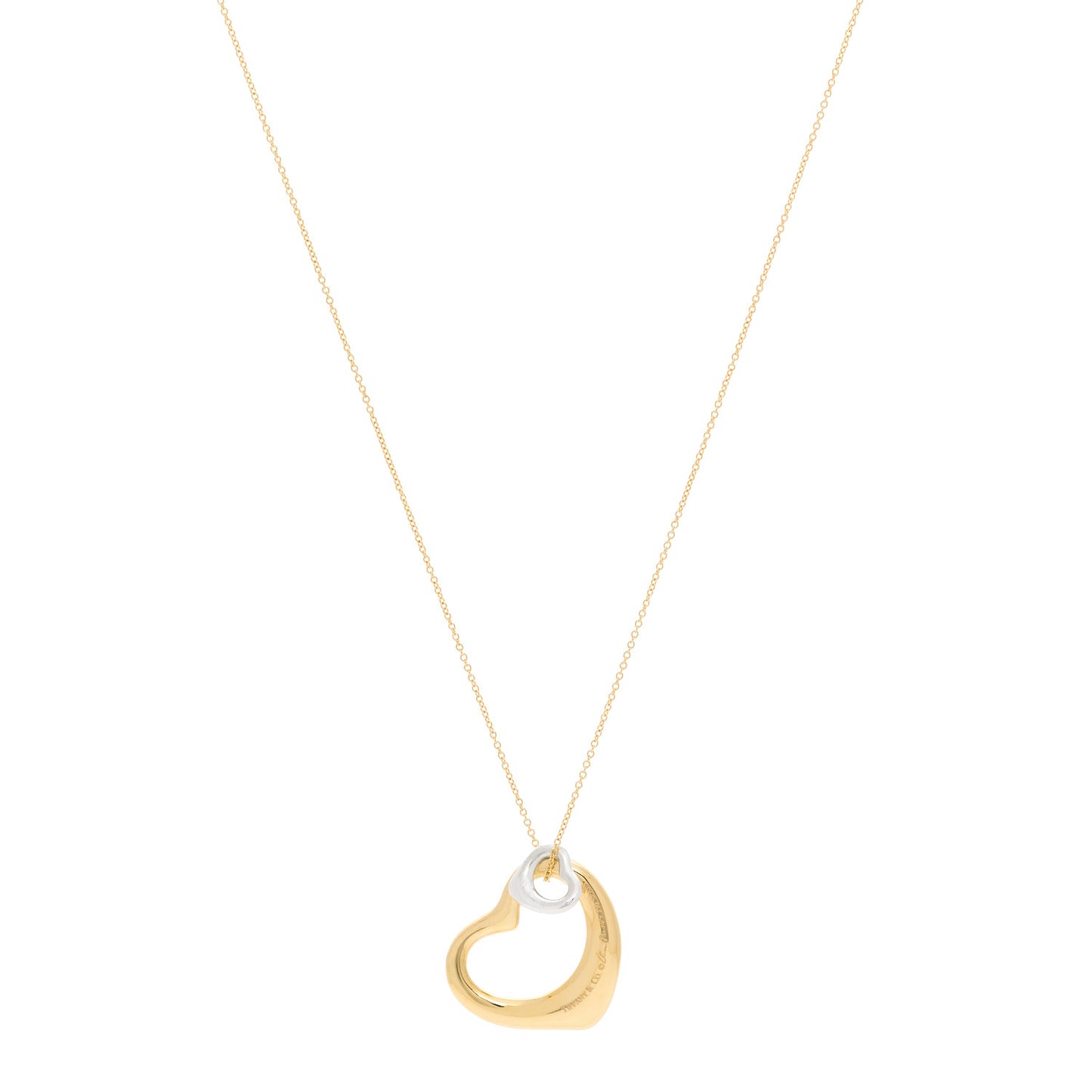 18K Yellow Gold Sterling Silver 27mm Elsa Peretti Double Open Heart Pendant Necklace