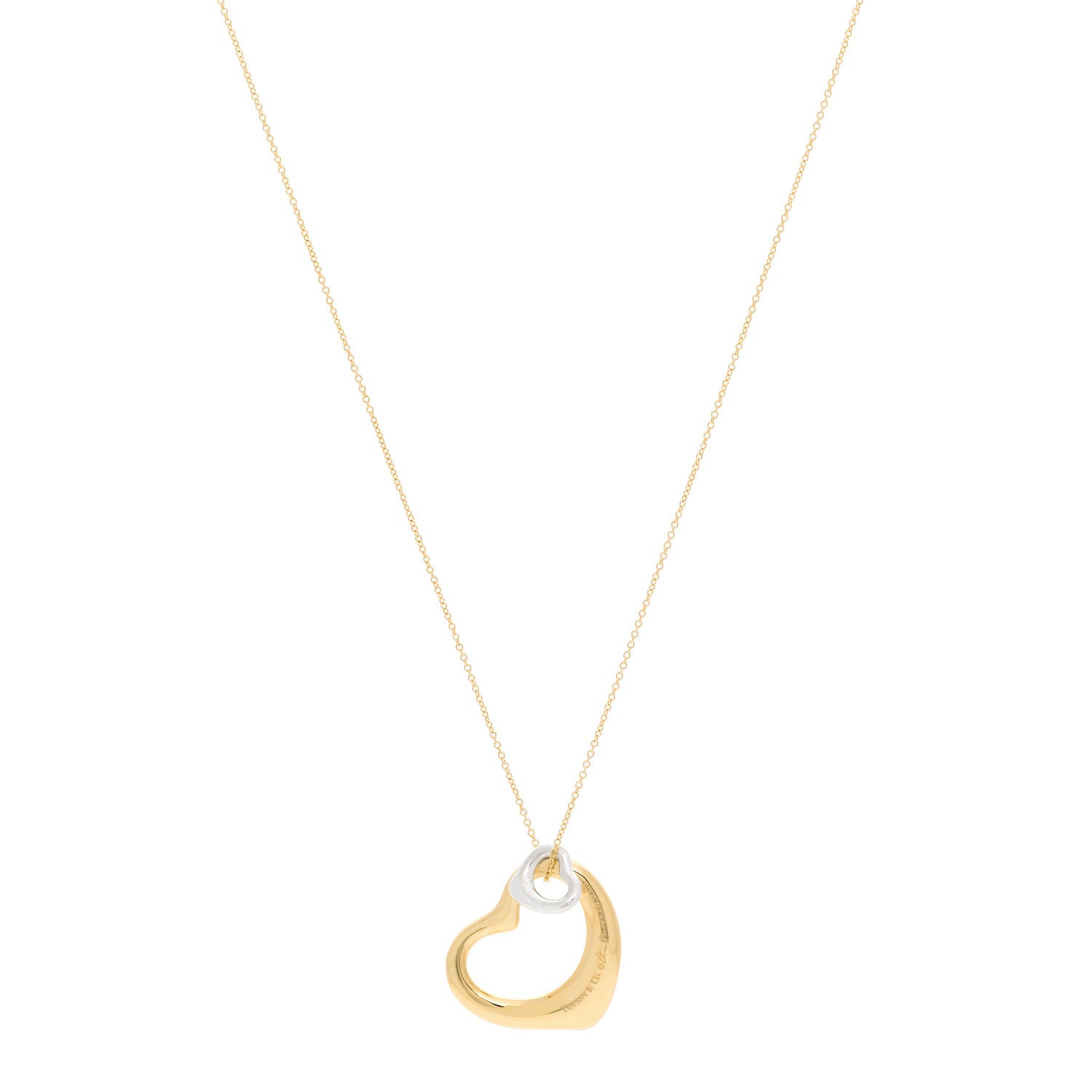 Tiffany 18K Yellow Gold Sterling Silver 27mm Elsa Peretti Double Open Heart Pendant Necklace 1 of 6