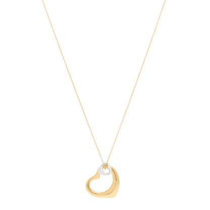 Tiffany 18K Yellow Gold Sterling Silver 27mm Elsa Peretti Double Open Heart Pendant Necklace 1 of 6