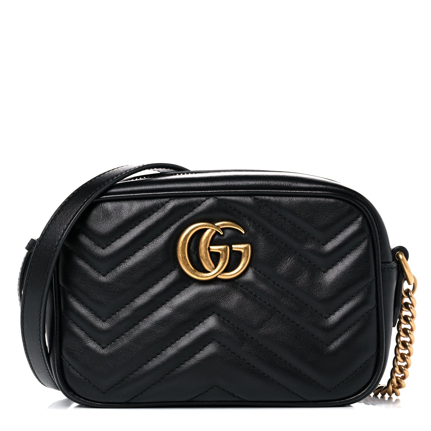 Gucci Calfskin Matelasse Mini GG Marmont Chain Shoulder Bag Black 1 of 12