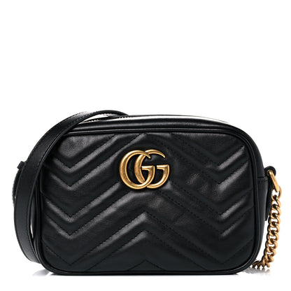 Gucci Calfskin Matelasse Mini GG Marmont Chain Shoulder Bag Black 1 of 12