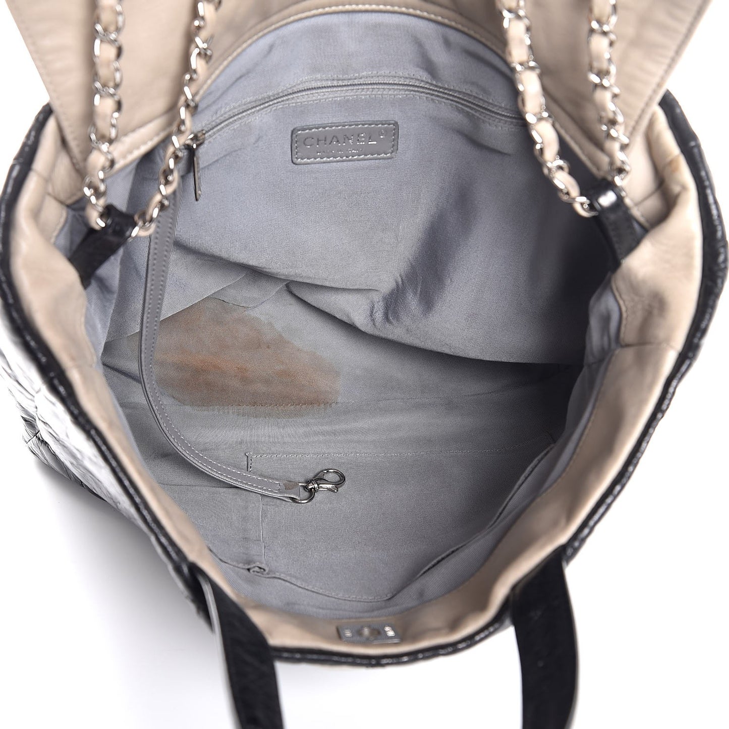 Glazed Calfskin Lambskin Portobello Tote Black Beige