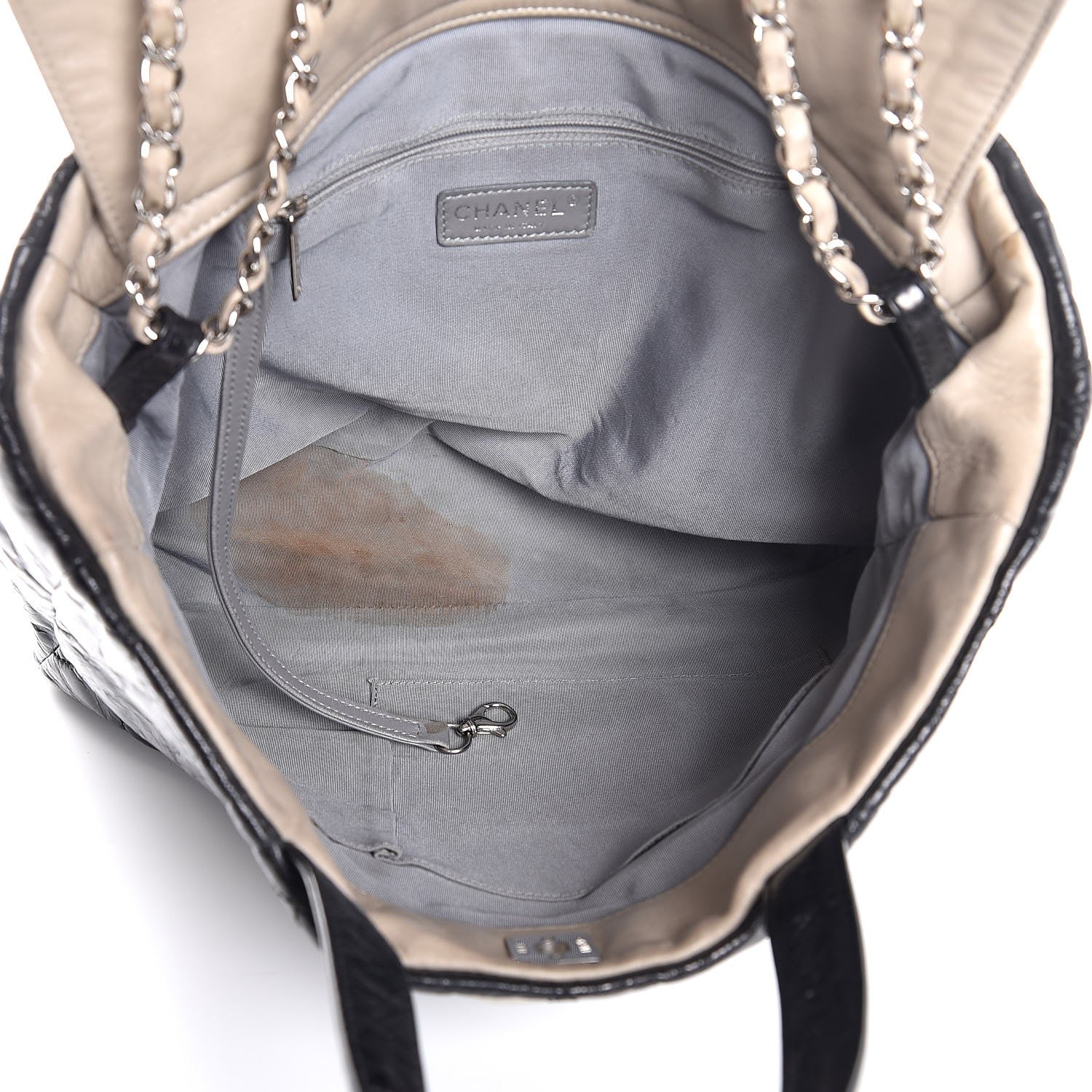 Chanel Glazed Calfskin Lambskin Portobello Tote Black Beige 6 of 9