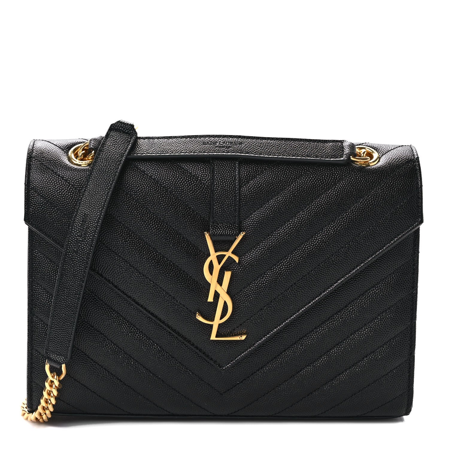 Saint Laurent Grain De Poudre Matelasse Chevron Medium Monogram Satchel Black 1 of 9
