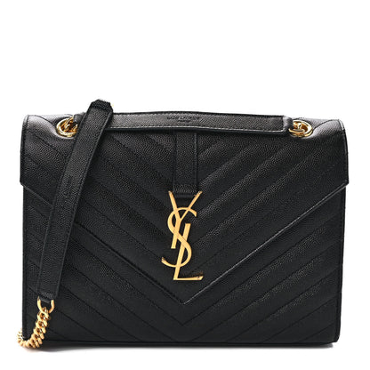 Saint Laurent Grain De Poudre Matelasse Chevron Medium Monogram Satchel Black 1 of 9