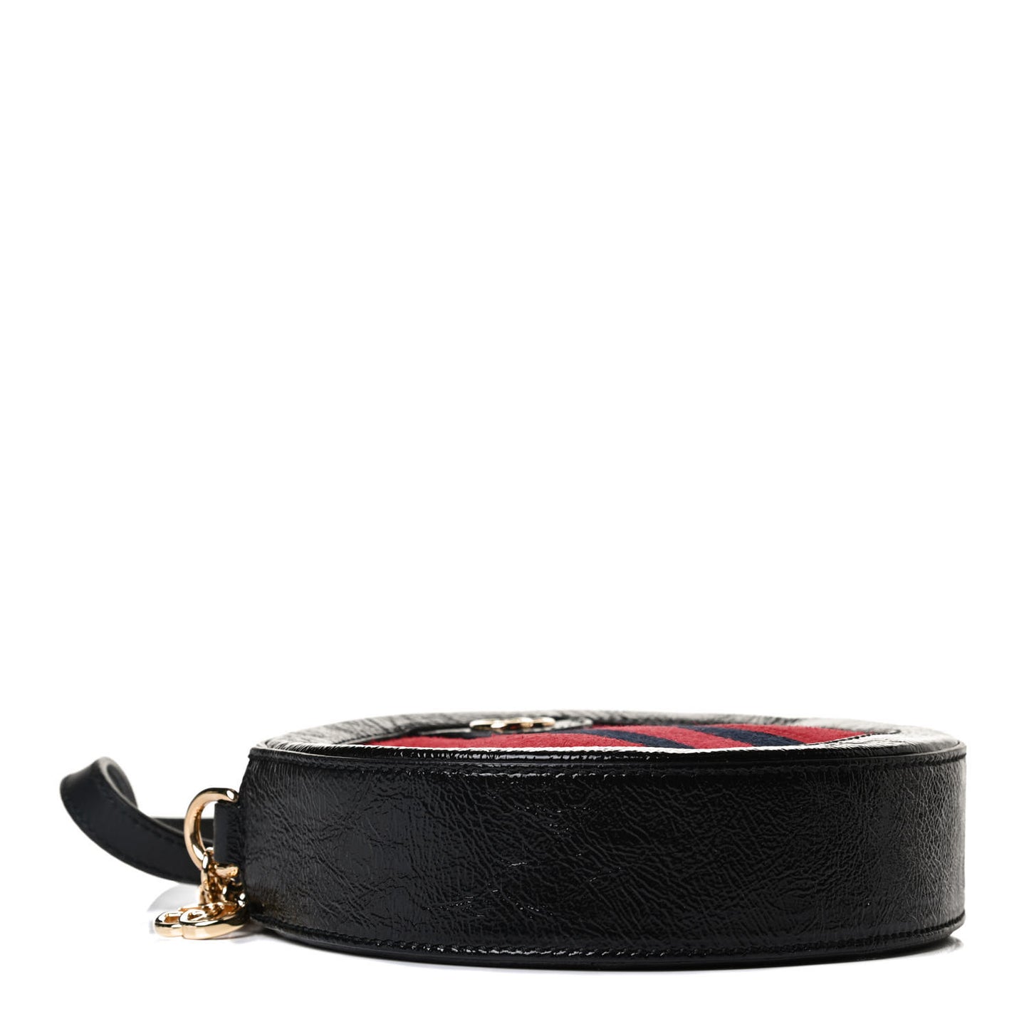 Suede Patent Web Mini Ophidia Round Shoulder Bag Hibiscus Red Black