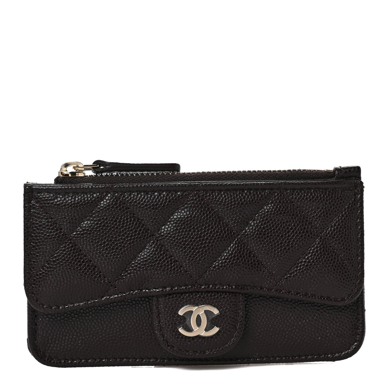 Chanel Caviar Quilted Flap Zip Card Holder Dark Brown 1 of 8