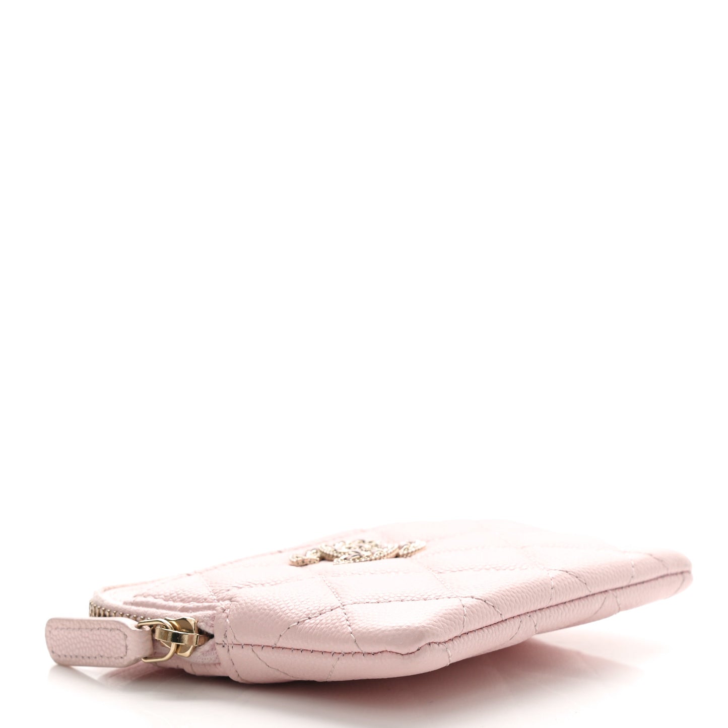 Caviar Quilted Crystal Zip Card Holder Wallet Light Pink