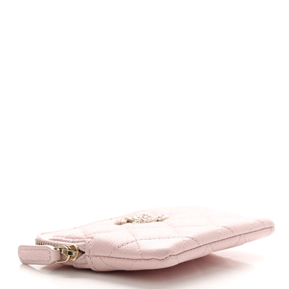 Chanel Caviar Quilted Crystal Zip Card Holder Wallet Light Pink 4 of 8