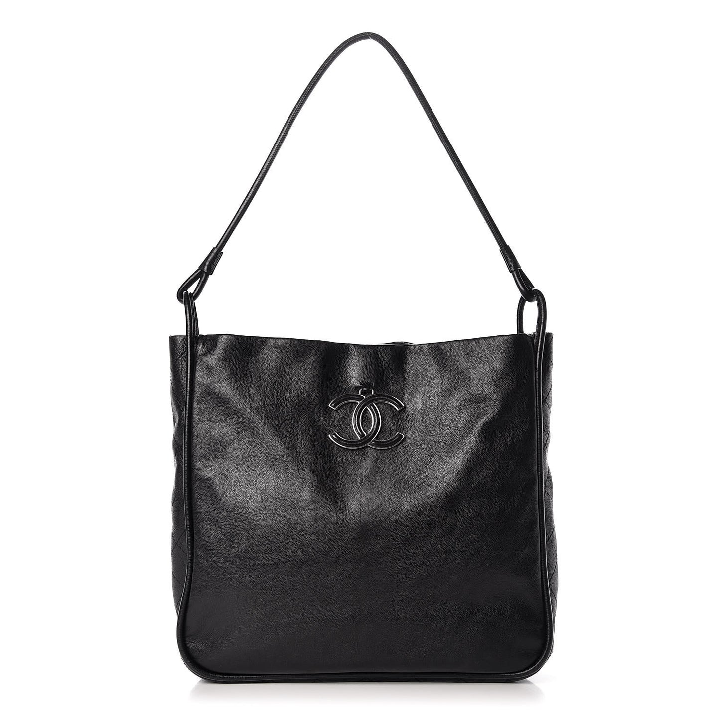 Calfskin Stitched Hobo Black
