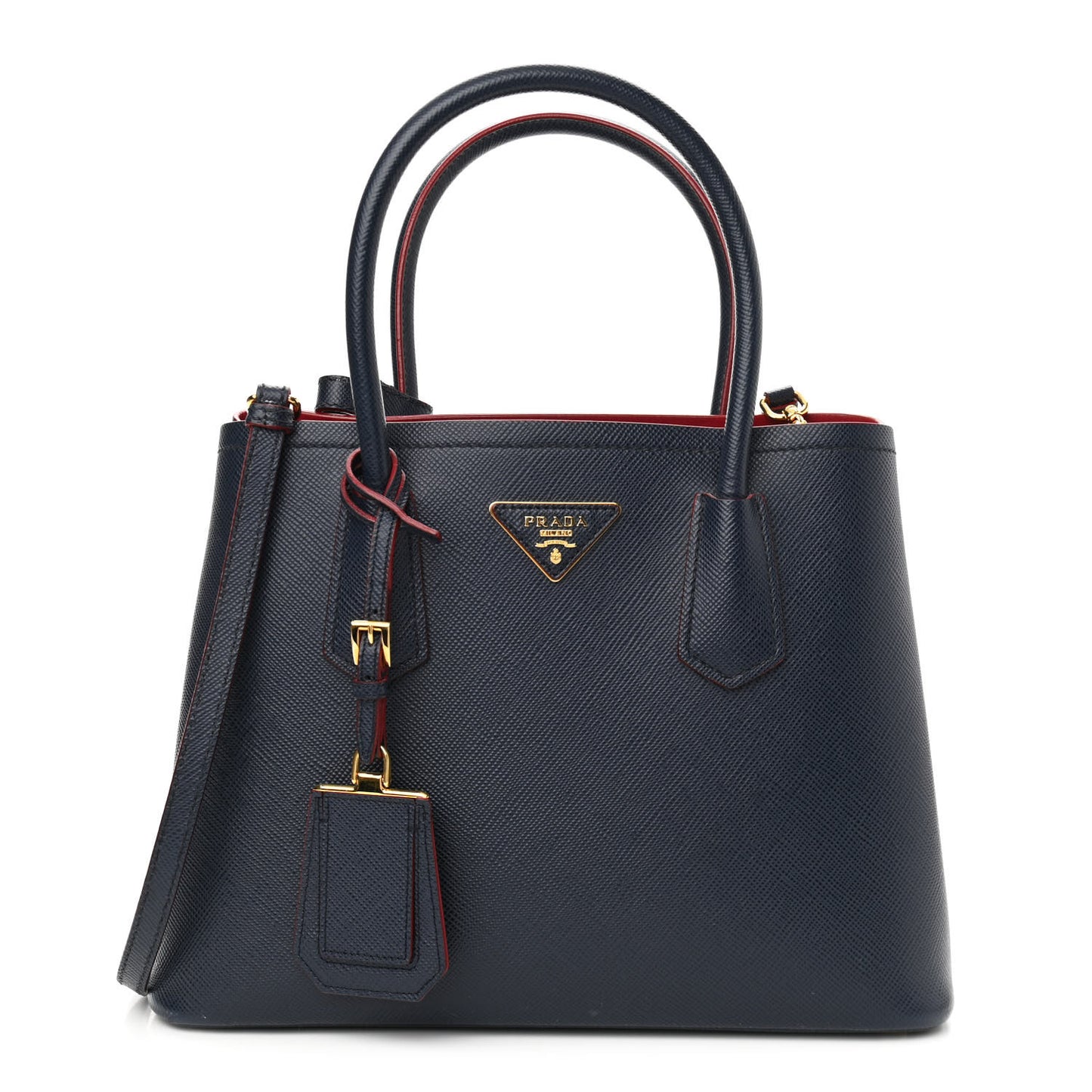 Saffiano Cuir Small Double Bag Baltico Fuoco
