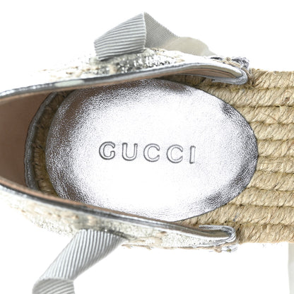 Gucci Lame GG Monogram Ankle Wrap Platform Espadrille Wedges 39.5 Silver Beige Light Grey 7 of 8