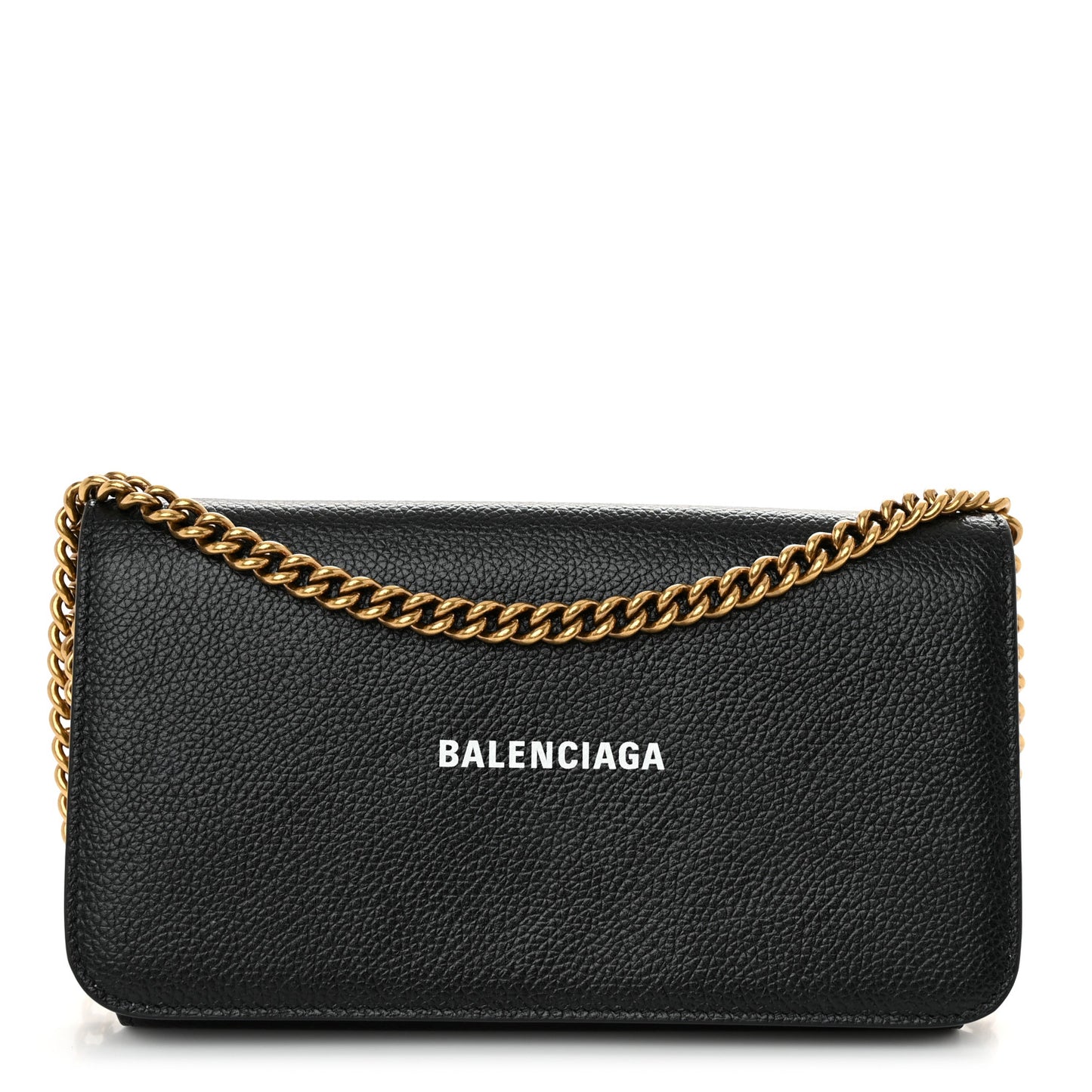 Grained Calfskin Logo Everyday Phone Holder Wallet On Chain Black White