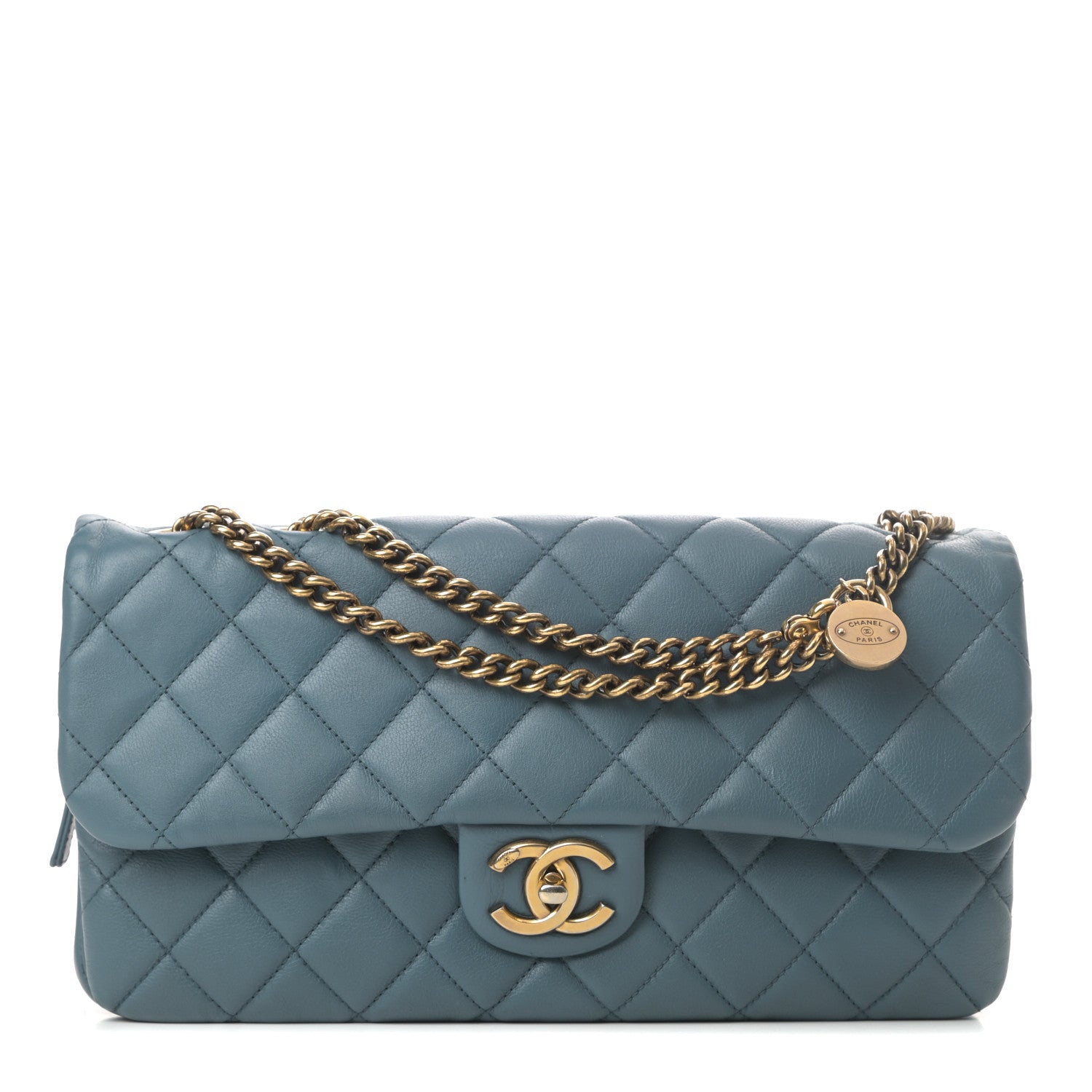 Chanel Calfskin Quilted Medium CC Crown Flap Blue 1 of 14