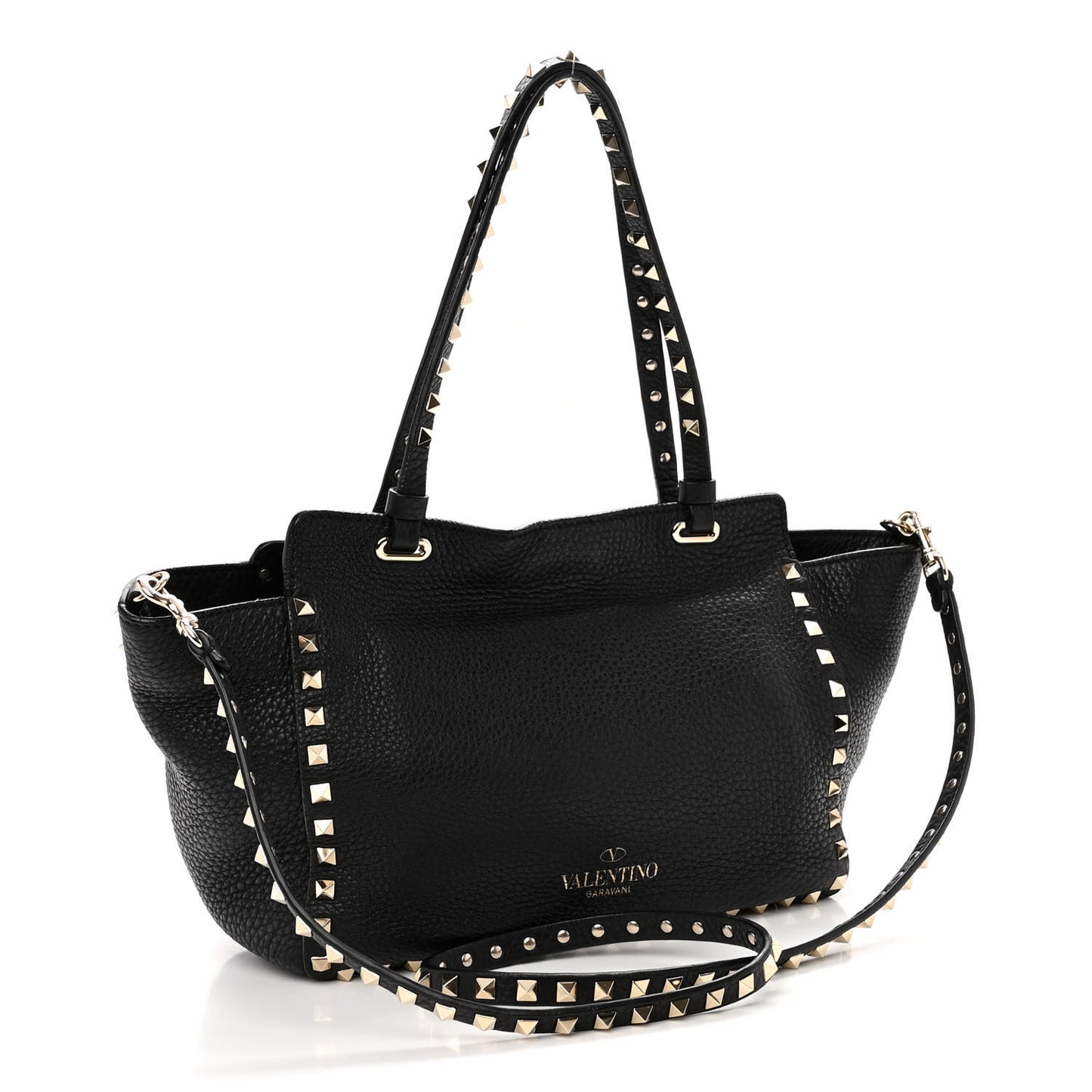 Grained Calfskin Small Rockstud Tote Black