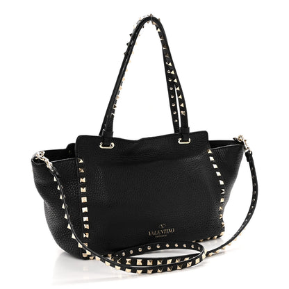 Valentino Garavani Grained Calfskin Small Rockstud Tote Black 3 of 9