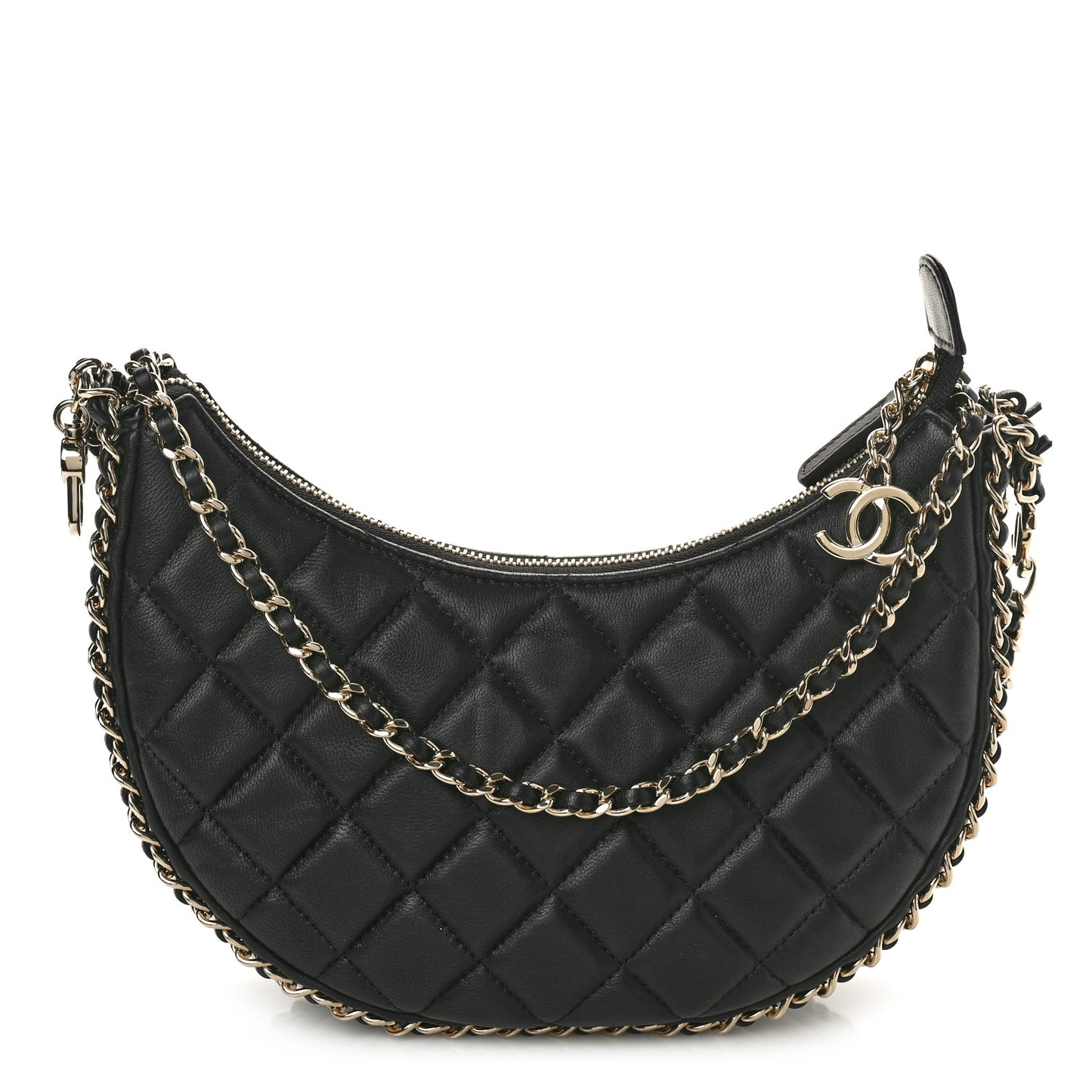 Lambskin Quilted Small Hobo Bag Black