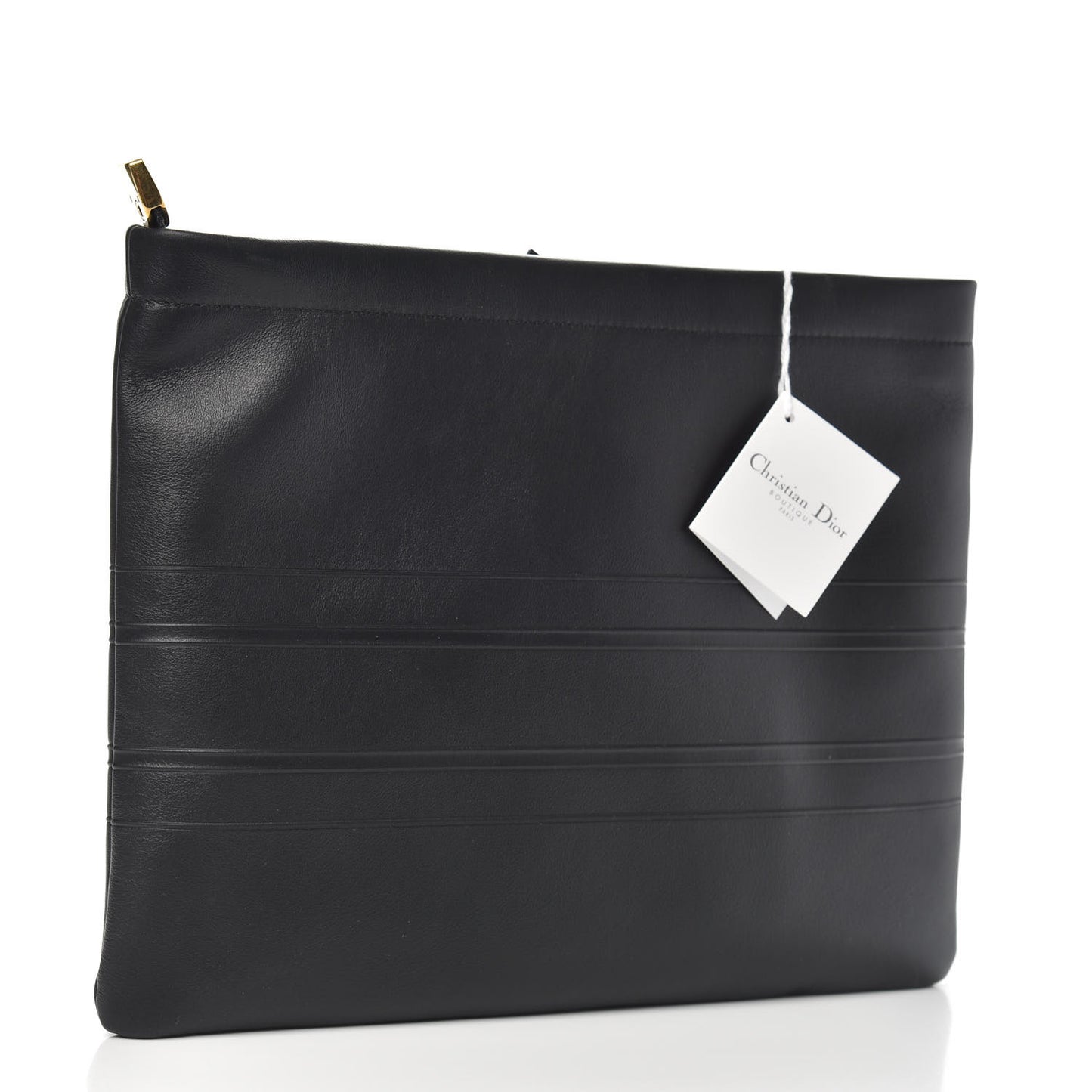 Calfskin Embossed Logo Zip Clutch Black