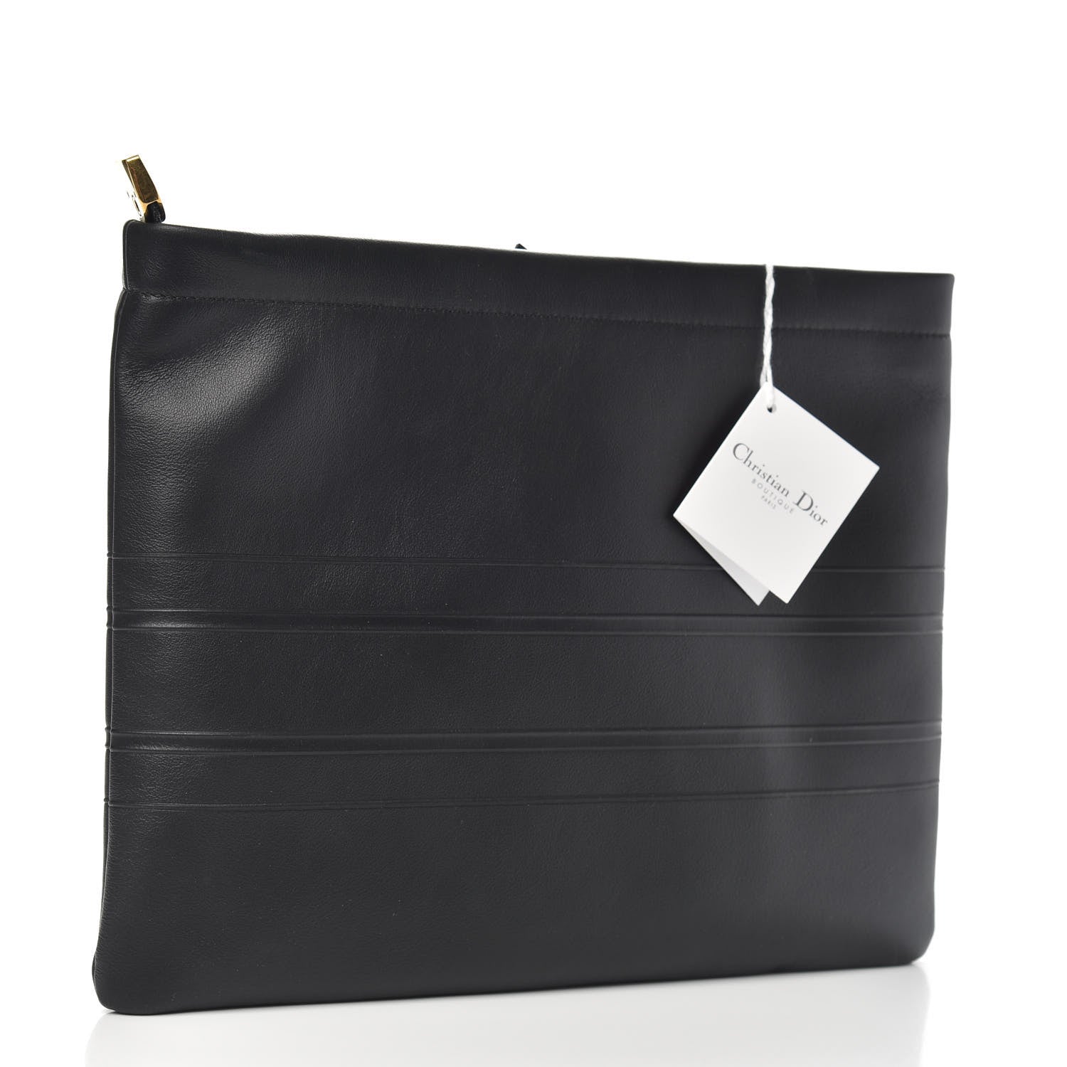 Christian Dior Calfskin Embossed Logo Zip Clutch Black 3 of 7