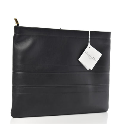 Christian Dior Calfskin Embossed Logo Zip Clutch Black 3 of 7