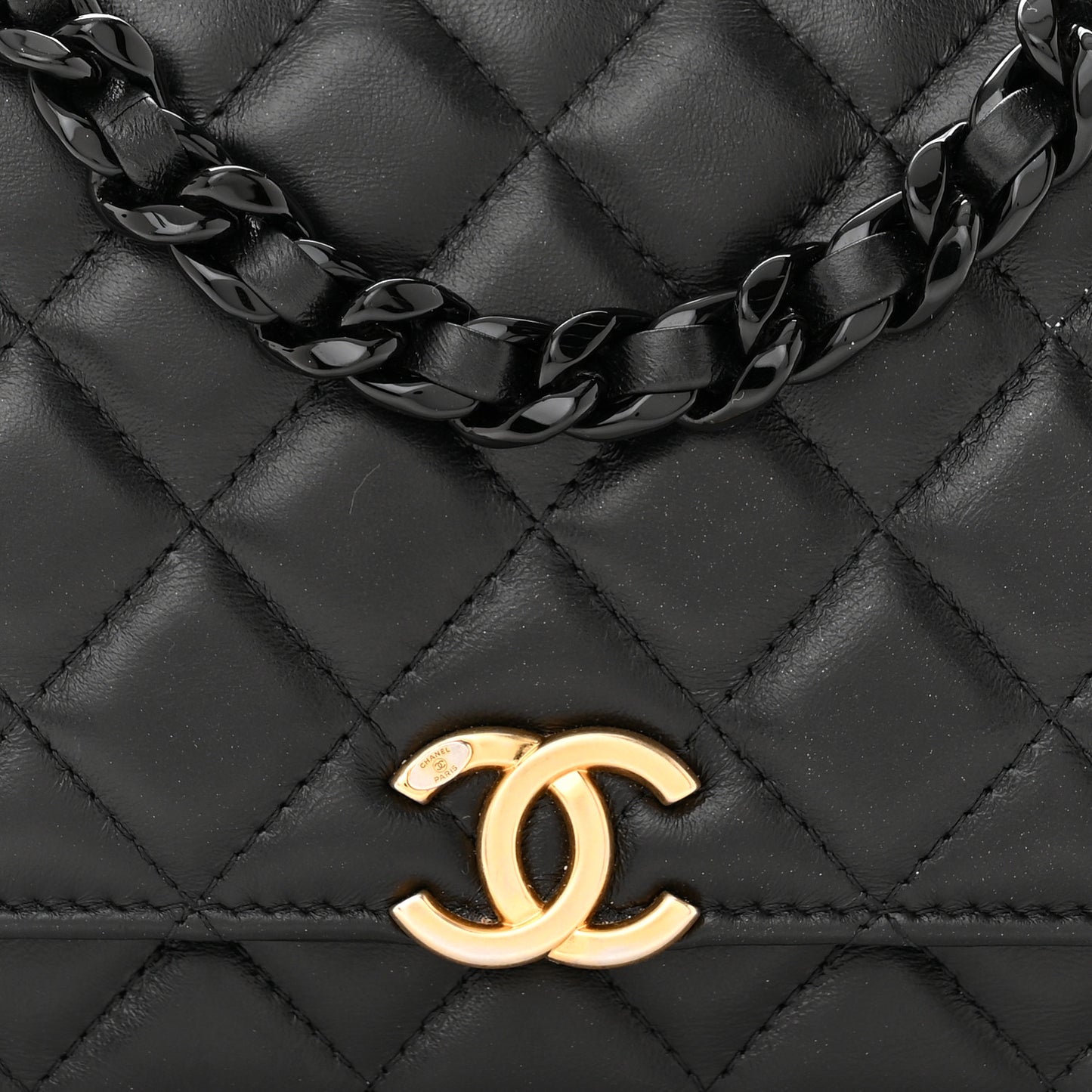 Lambskin Resin Quilted Wallet On Chain WOC Black